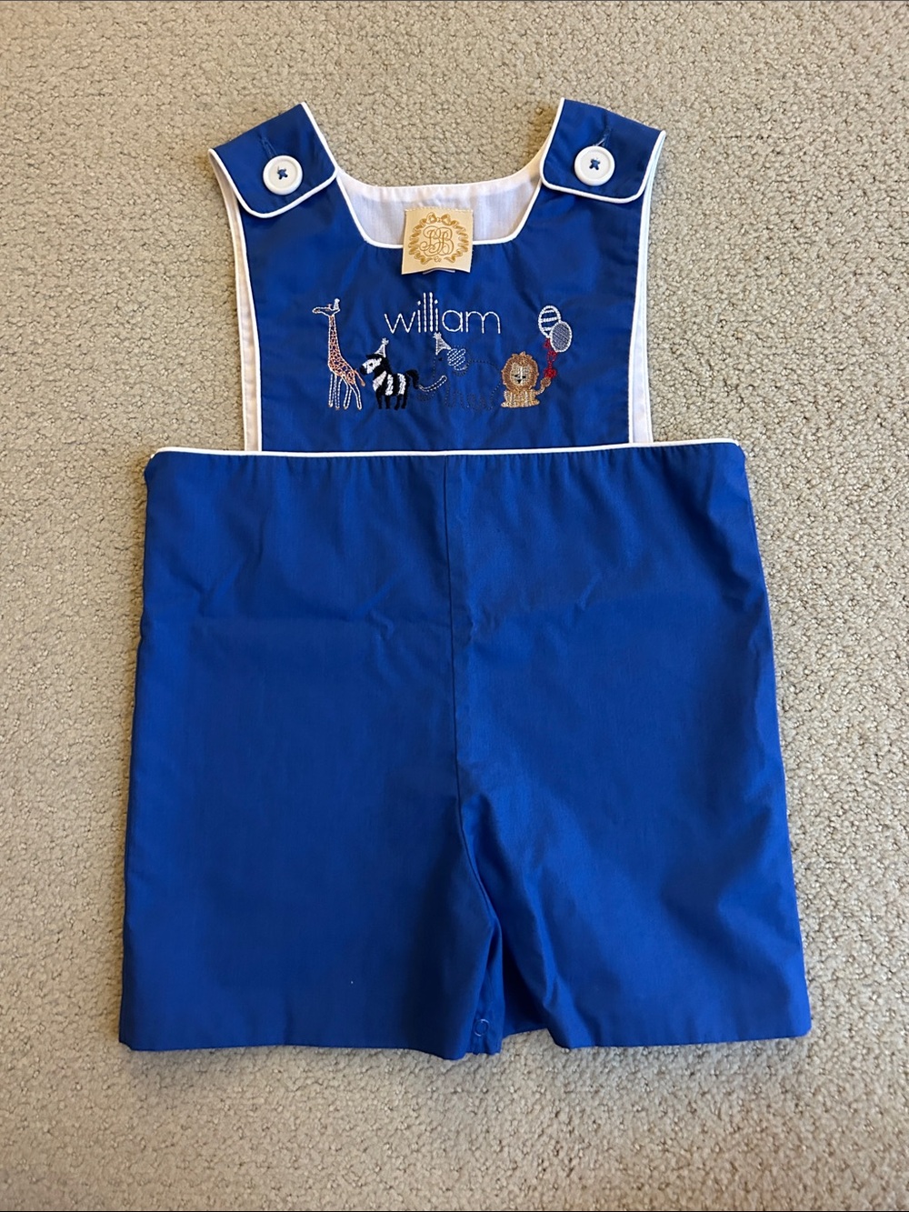TBBC Royal Blue Boys Jon Jon with Safari Embroidery and “William